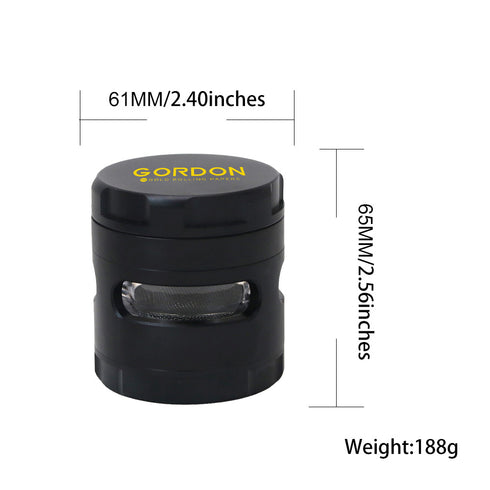 Gordon 5 Pieces Aluminum Alloy Herb Grinder, 61 mm Smoker Grinder with Window, Black Easy Clean Herb Grinders